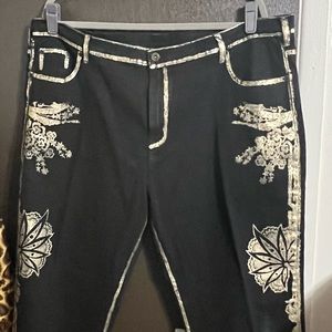 'DG2' Gold Foil Embroidered Floral Bootcut Jeans (Plus)